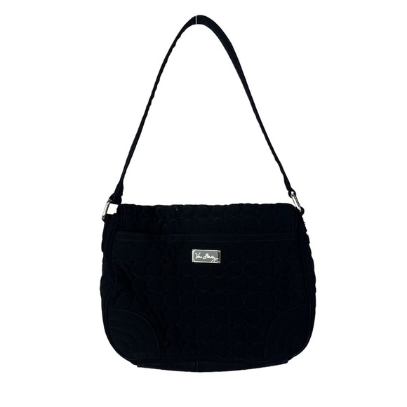 Vera Bradley Black Quilted Rounded Foldover Shoulder Bag - Picture 1 of 5